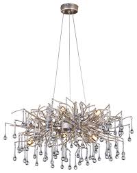 Silver Brush Branch Light Fixture With Smoke Glass Drops Contemporary Chandeliers By Design Living