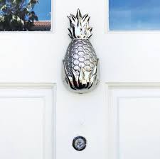 The warm glow of freshly polished brass is a beautiful accent. Pineapple Door Knocker Nickel Silver Mh1503 Farmhouse Entry Providence By Michael Healy Designs Houzz