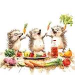 12 uroczych jeżyków, warzywa, jesień, drukowane akwarele, wysokiej ...