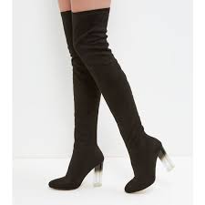 Black Boots With Clear Heel New Look Black Clear Heeled Thigh Boots 50 Liked On Polyvore Featuring Shoes Boots Black Over The Knee Thigh Boots Over The Knee Boots Clear Heel Boots