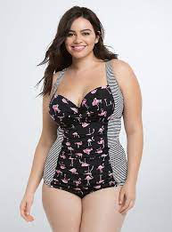 Striped Flamingo Ruched Tankini Top Plus Size Tankini Plus Size Swimwear Plus Size Swimsuits