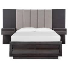 The desk has a glass top. Magnussen Home Wentworth Village B4995 50g Queen Wall Bed With Two Nightstands Channel Tufted Headboard Footboard Storage Upper Room Home Furnishings Pier Beds