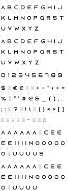 This typeface consists of bold geometric upper case letters, numbers and punctuation (symbols). Azonix Font Dafont Com