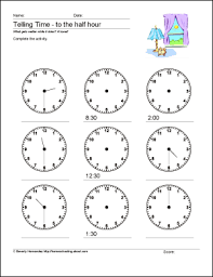 10 Worksheets To Help Your Child Tell Time By Half Hour Time Worksheets Math Worksheets Telling Time Worksheets