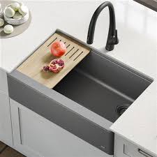 We believe in the power of design to transform ordinary environments into beautiful spaces. Kraus Bellucci Apron Front Farmhouse Kitchen Sink Single Bowl 29 75 In Metallic Grey Kgf2 30mgr Rona