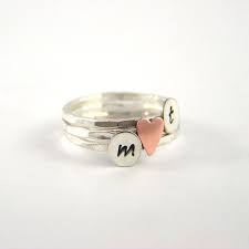Custom Initial Sweetheart Stack Rings Brass Sterling And Copper Rings Personalized Rings Set Of Three 45 00 Silver Rings Silver Rings Handmade Jewelry