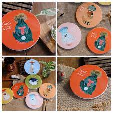 蜜柑猴頭菇菇杯墊 啾吉手繪水彩 鶯歌陶瓷客製水彩插畫禮物 啾吉水彩 杯墊 pinkoi youtube design instagram popsockets