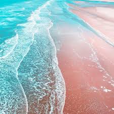 Beach sand stones rock waves sea sky. Rose Gold Wallpaper Ocean