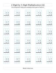 2 digit by 1 digit multiplication with grid support a