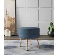 Manhattan Comfort Bailey Mid-Century Modern Blue with Gold Feet Woven  Polyester Blend Upholstered Ottoman OT003-BL - The Home Depot