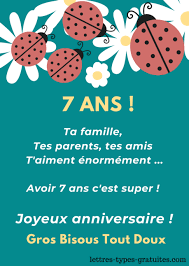 Carte d anniversaire 10 ans. Texte Anniversaire 7 Ans Pour Fille Ou Garcon Fils Neveu Niece Amis Enfants