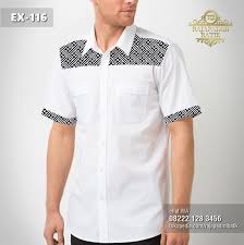 Batik Kombinasi Polos Putih Seragam Batik Model Baju Pria Batik Kemeja