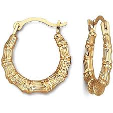 10k Gold Puffed Bamboo Hoops Gold Bamboo Earrings Bamboo Jewelry Yellow Gold Jewelry