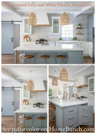 White kitchen features country industrial pendants over a white quartz topped kitchen island, tan balboa counter stools, large french wooden range hood over cooktop and white kitchen cabinets. Interior Paint Color Color Palette Ideas Home Bunch Interior Design Ideas
