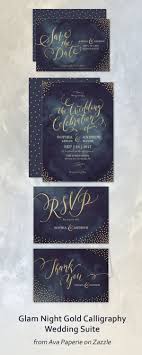 Chic Navy Nighttime Weddinginvitation Suite Featuring Gold Handlettering Callig Night Time Wedding Handpainted Wedding Invitations Gold Wedding Invitations