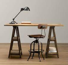 Ikea beech wood desk table leg trestle with shelf , height and angle adjustable , also great for drafting table tops. 15 Home Offices Featuring Trestle Tables As Desks