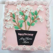 Various slices of cakes on a white tray: Awesome Happy Birthday Flowers Cake With Name Edit