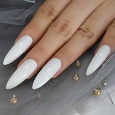 66 amazing acrylic nail designs that are totally in season. Slim Extreme Long Stiletto Fake Nails White Sharp Tips Glossy With Uv Cover Acrylic Nails With Glue Tabs False Nails Aliexpress