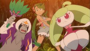 In the regular art for the franchise, mallow doesn't have especially long or crazy hair compared to the other female. Mallow And The Forest Teacher Pokemon Tv