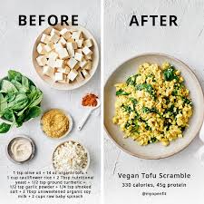 Or have a high volume meal as your main course with more pleasurable/calorie dense options for the side dish. Healthy Vegan Tofu Scramble Recipe Openfit