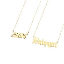 Vlinras Year Necklace Personalized Old English Babygirl Birth Year Necklace And Ring Gold Women Gilrs Jewelry Gift Sets Gold Necklace Women Birthday Necklaces