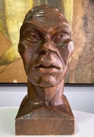 Emile Bolle-Reddat, Carved Head Sculpture, 1947, Pine for sale at Pamono