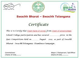 Winner members have all distinct and unique personnalities. Swachh Bharat Swachh Telangana Certificate This Is To Certify That Insert Name Of Winner From Insert Of School College School College Participation Ppt Download