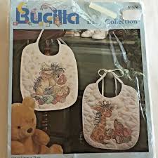 Bucilla Baby Collection Cross Stitch Kit Once Upon A Time 41576 2 Bibs Vtg 96 Bucilla Bibs Cross Stitch Kit Cross Stitch Bucilla