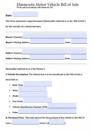 Free Minnesota Motor Vehicle Bill Of Sale Form Pdf Word Doc