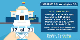 De 9:00 a 12:00 horas: Embassy Of Spain Usa Pa Twitter El Consulado General De Espana En Washington D C Estara Abierto Durante El Siguiente Horario Para Votar Presencialmente En Las Elecciones Autonomicas De Cataluna El 21d Consulta
