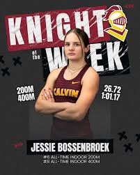 Your Knights of the Week from the Mrs. G Invite. Jeri Roy leaped all the  way up to 5th all time in the indoor TJ in her Calvin debut and currently  leads