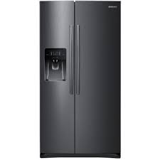 Samsung 24 5 Cu Ft Side By Side Refrigerator In Fingerprint Resistant Black St Stainless Steel Refrigerator Samsung Black Stainless Side By Side Refrigerator