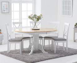 Maybe you would like to learn more about one of these? Epsom Oak And White Round Pedestal Extending Table With Epsom Chairs With Grey Fabric Seats Oak And White 4 Chairs 839 00 Save Up To 19 Off