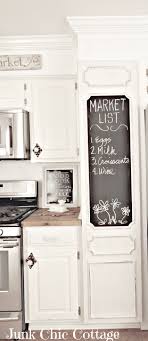Junk Chic Cottage Like The White Cabinet Door W Chalkboard Paint On It And Curved Detail Edges Shabby Chic Kitchen Junk Chic Cottage Kitchen Decor