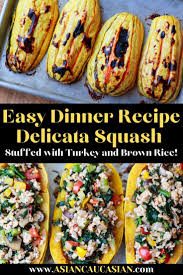 Delicata Squash Stuffed With Turkey And Brown Rice In 2020 Delicata Squash Easy Dinner Recipes Stuffed Peppers