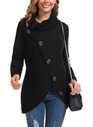 Mens western style knitwear high neck horn button cardigan sweater casual new l. Grecerelle Women S Casual Turtle Cowl Neck Asymmetric Hem Wrap Pullover Chunky Button Knit Sweater Black Large Pricepulse