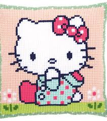 Vervaco Cushion Counted Cross Stitch Kit Hello Kitty On The Lawn