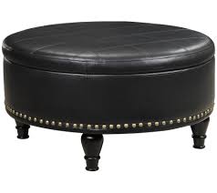 This coffee table will add a fresh look to any room the brown faux leather upholstry of this coffee table will add the perfect accent to your home crafted of wood with a faux leather upholstry perfect for a living room, bedroom, family. Osp Home Furnishings Augusta Round Leather Storage Ottoman Qvc Com