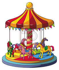 Niños carrusel con caballos de colores, vector fotomural ...