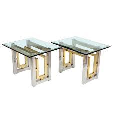 Vintage french brass, glass, and burl wood coffee table by pierre cardin, 1970s. Chrome And Brass End Tables In The Manner Of Pierre Cardin Florida Regency