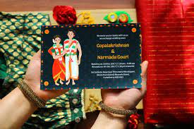 A Fun Customized Tambrahm Wedding Invitation Illustrated To Should A Traditional Couple With A Modern Take Wedding Invitations Wedding Card Sample Shadi Card