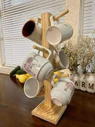 Wood Coffee Mug Tree Wood Coffee Mug Holder Mug Stand Mug Etsy In 2021 Coffee Mug Holder Coffee Cup Storage Mug Holder