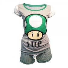 Portal mario 64 super mario 64: Nintendo Super Mario Bros Female Green 1 Up Mushroom Shortama Large Nightwear Set Shop4de Com