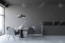 Check out our gray dining table selection for the very best in unique or custom, handmade pieces from our kitchen & dining tables shops. Interior Of Modern Dining Room And Kitchen With Gray Walls Concrete Stock Photo Picture And Royalty Free Image Image 129260073