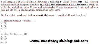 Schau dir angebote von ‪mathematik 10‬ auf ebay an. Soal Ulangan Uts Matematika Ktsp Kelas 2 Semester 1 Ganjil Terbaru 2016 Soalbagus Com