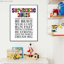 Toddlers' wall decor bright colors, fun cartoon friends, and bold designs make toddlers' wall decor an easy choice for transforming the look of your little one's room. Canvas Painting Superhero Rules Poster Prints Boys Room Wall Art Picture Decor Superhero Party Sign Art Playroom Decoration Nordic Wall Decor