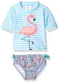 Carter S Little Girls Short Sleeve Rash Guard Swimsuit Set Mint Striped Flamingo Girls Rash Gu Toddler Swimsuit Girl Toddler Swimsuits Toddler Girl Outfits