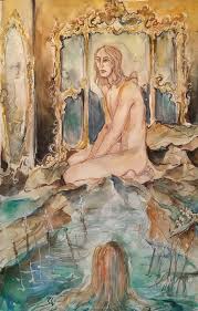 Narcissus Gazing Into The Mirror Of Aminias In The Vision Of Narcissus Watercolor And Ink Greek Myths