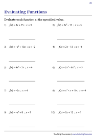 Examples, worksheets, solutions, and activities to help precalculus students learn about learn how to calculate the compositions of two functions, including f(g(x)), g(f(x)), f(f(x)), and g(g(x)). Evaluating Function Worksheets