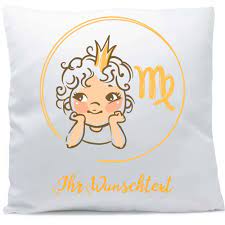 Kissen mit Namen Sternzeichen Jungfrau Baby Datum 40x40 cm inkl. Füllung  Wunschtext | SL-Store